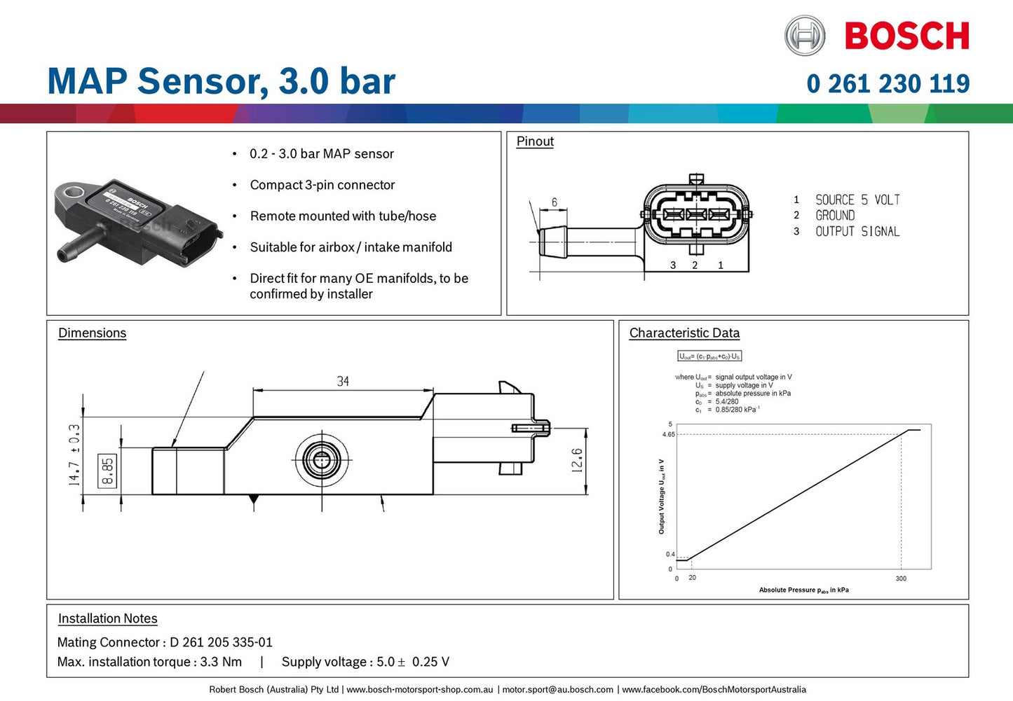 Bosch MAP Sensor, 3.0 bar
