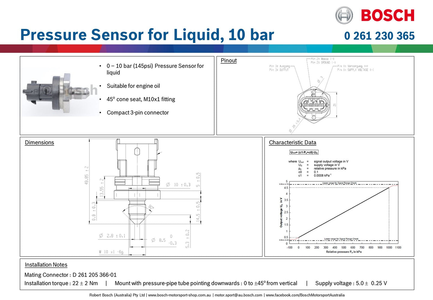 Bosch Pressure Sensor for Liquid, 10 bar