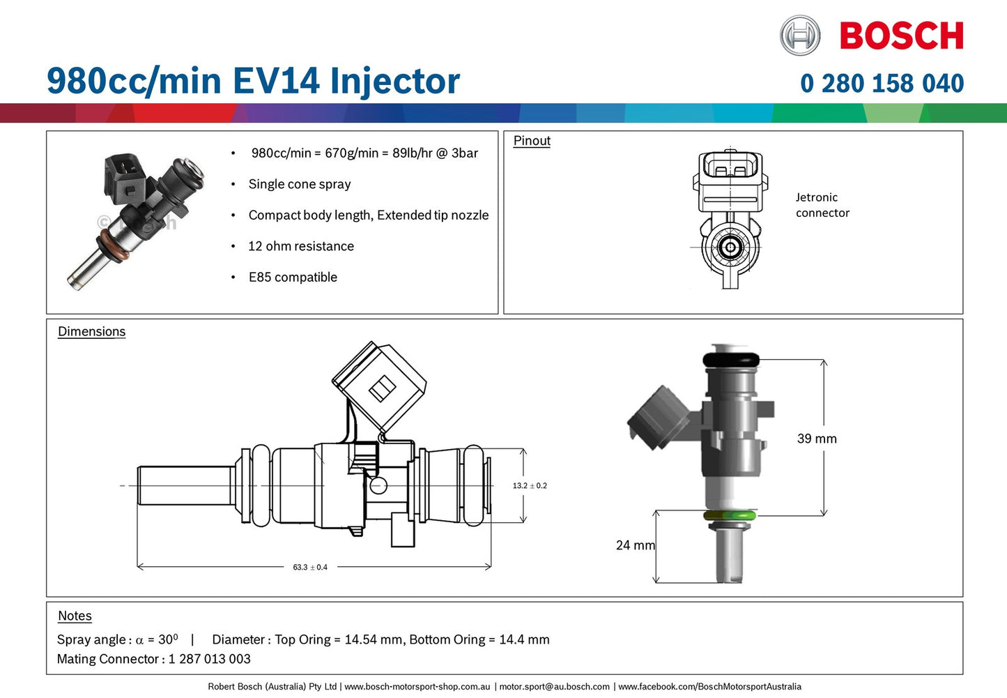 Bosch 980cc/min EV14 Injector