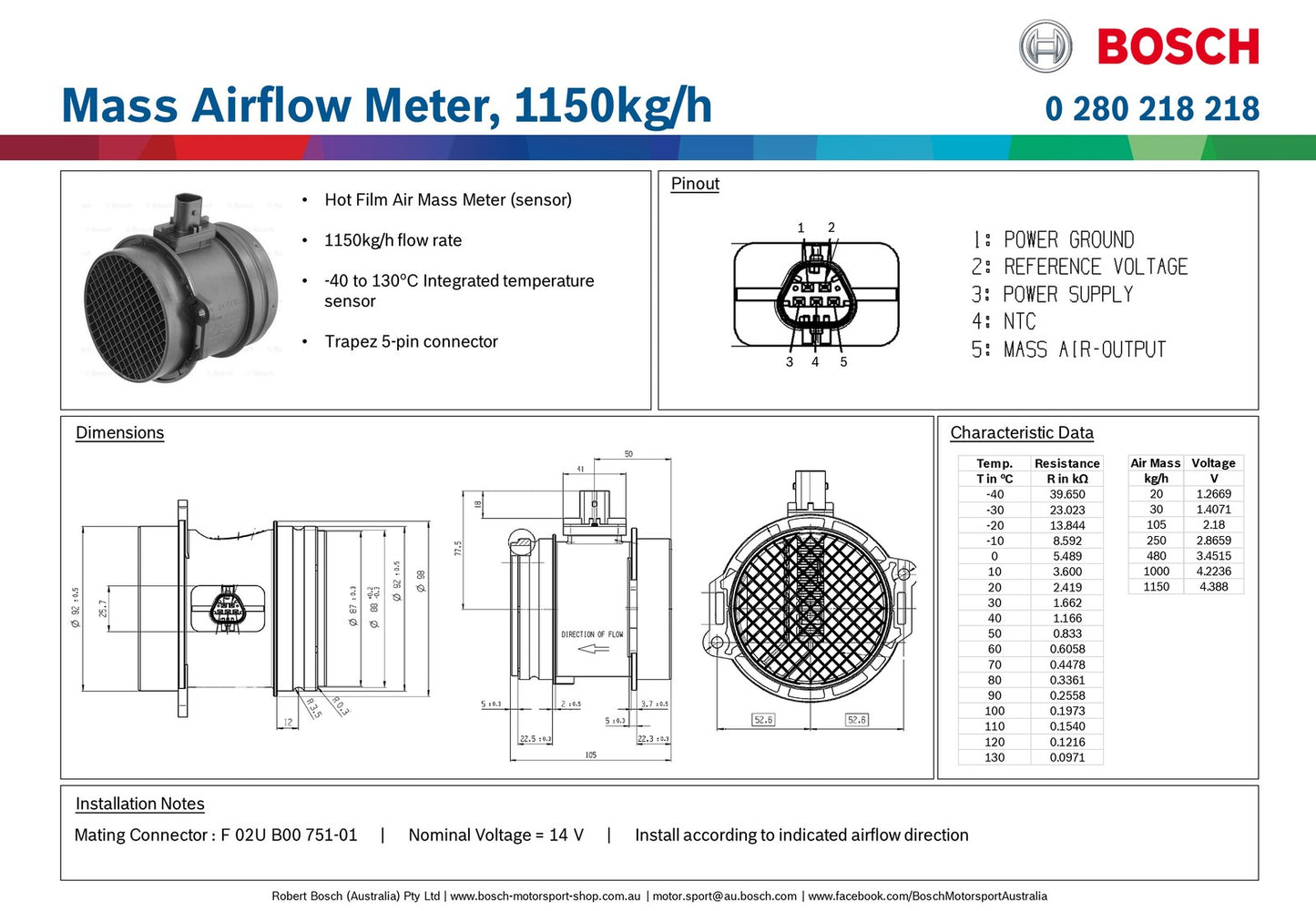 Bosch Mass Airflow Meter 1150kg/h