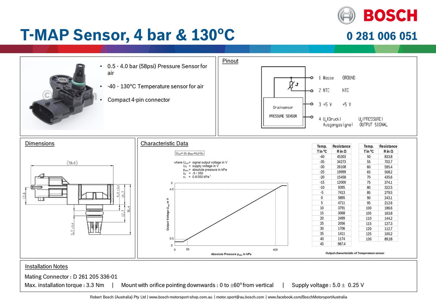 Bosch T-MAP Sensor, 4 bar & 130 deg C