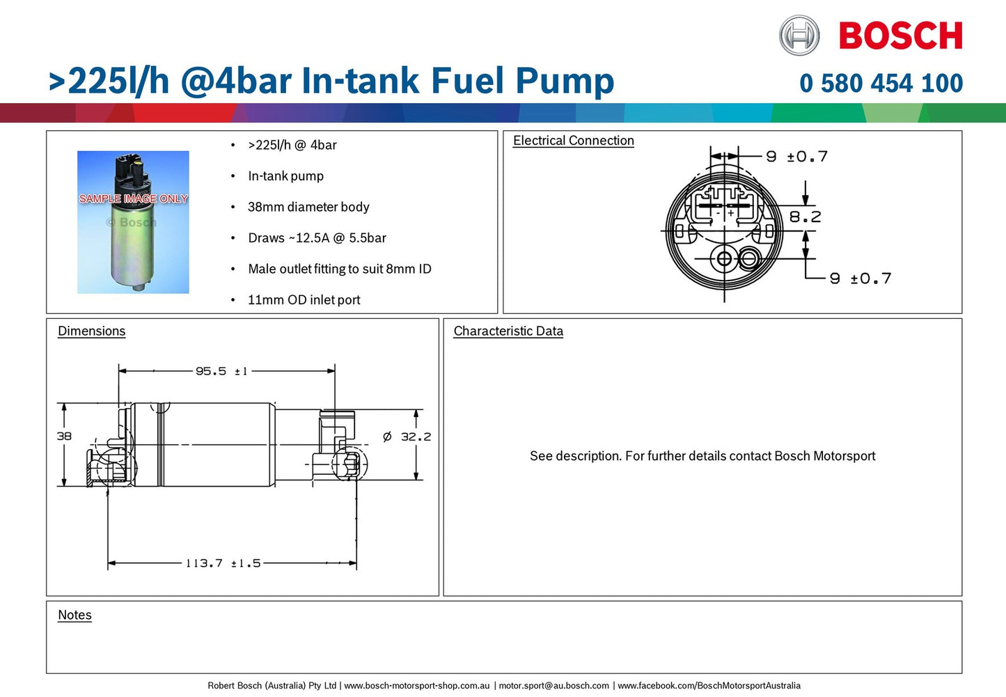 Bosch 225l/h @4bar In-tank Fuel Pump