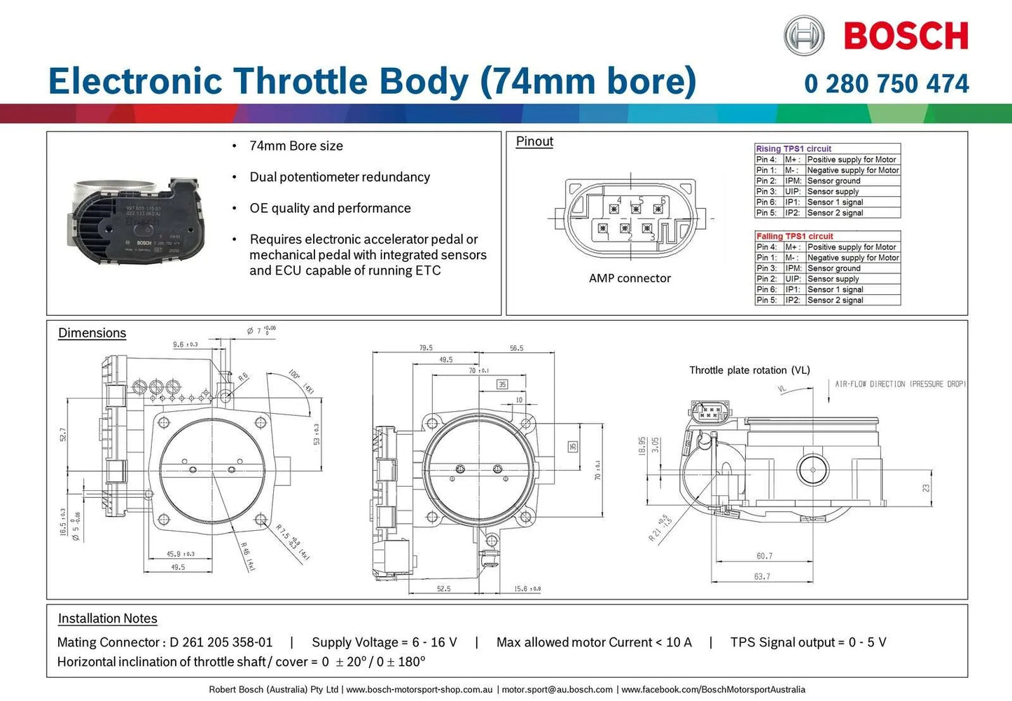 Bosch Electronic Throttle Body (74mm bore)