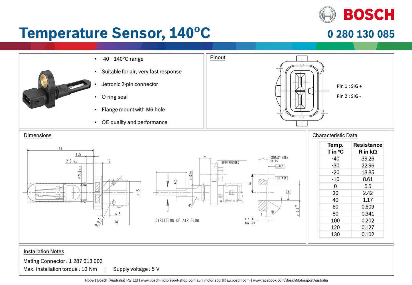 Bosch Temperature Sensor, 140 deg C