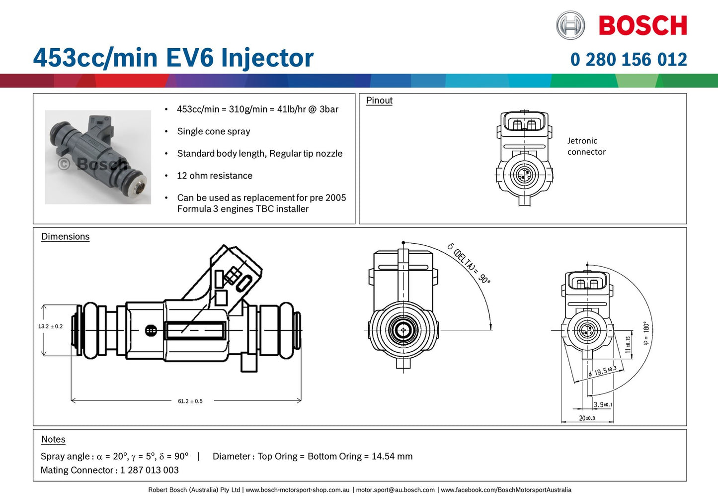 Bosch 453cc/min EV6 Injector