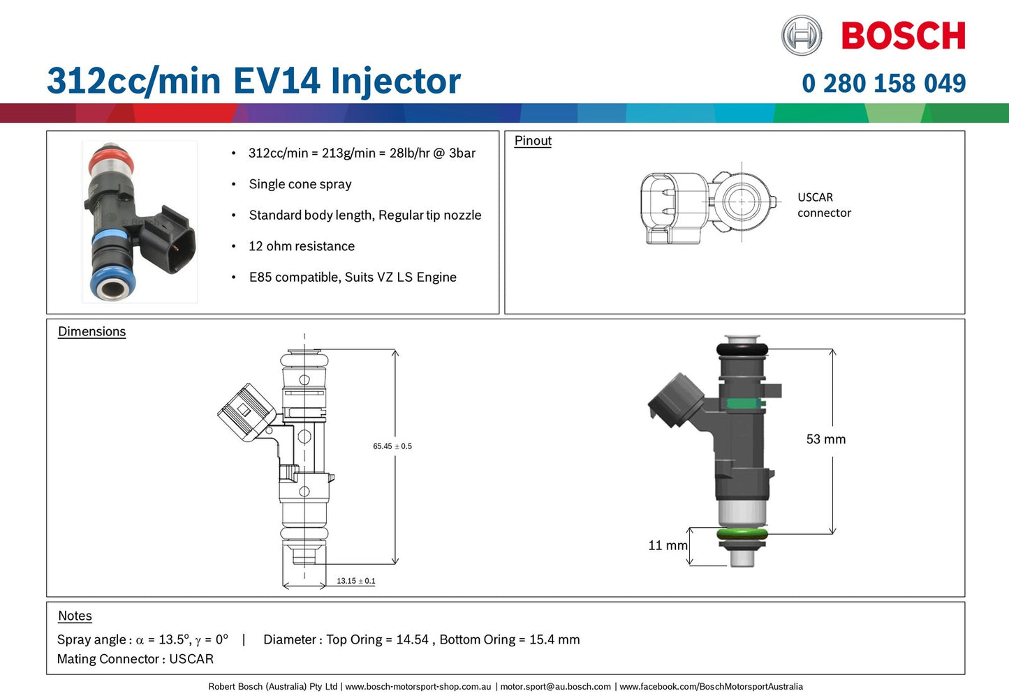 Bosch 312cc/min EV14 Injector