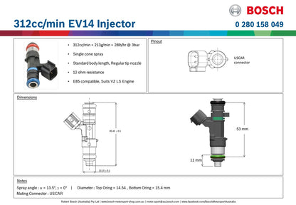 Bosch 312cc/min EV14 Injector